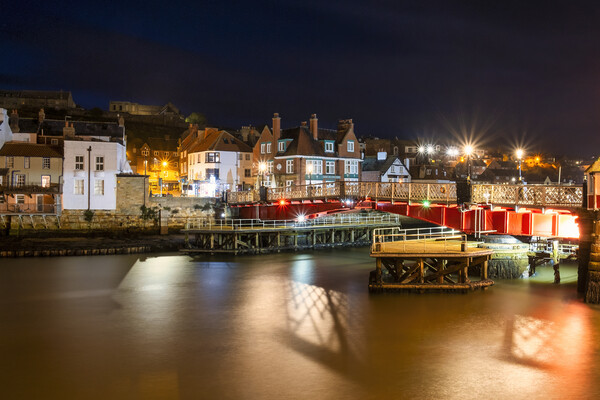 Illuminated Beauty of Whitby Swingbridge Picture Board by Tim Hill