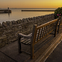Buy canvas prints of Benches at Seahouses looking towards the Farnes by Tim Hill