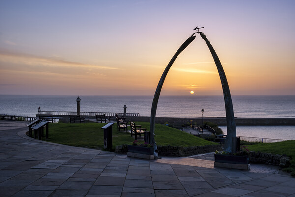 Majestic Sunrise Through Whitbys Iconic Whalebones Picture Board by Tim Hill