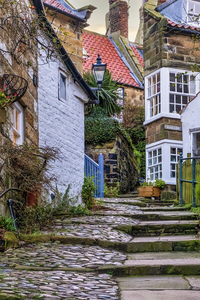 Charming Robin Hoods Bay Backstreets Picture Board by Tim Hill
