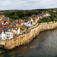 Buy canvas prints of Robin Hoods Bay Aerial Panoramic by Tim Hill