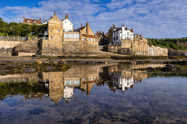Serene Reflections of Robin Hoods Bay Picture Board by Tim Hill