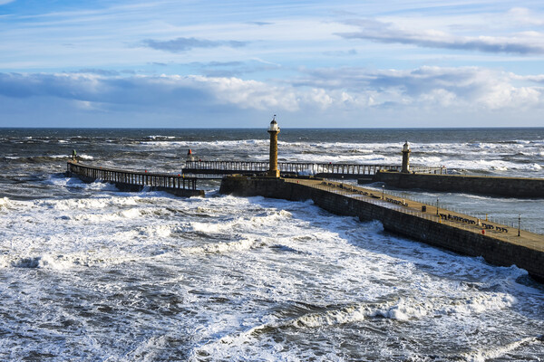 Whitby Pier Waves Yorkshire Coast Picture Board by Tim Hill