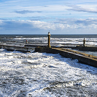 Buy canvas prints of Whitby Pier Waves Yorkshire Coast by Tim Hill