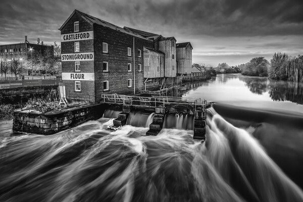 Castleford Weir Black and White Picture Board by Tim Hill