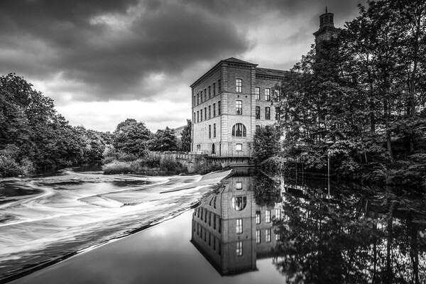 Moody Reflections at Salts Mill Weir Picture Board by Tim Hill