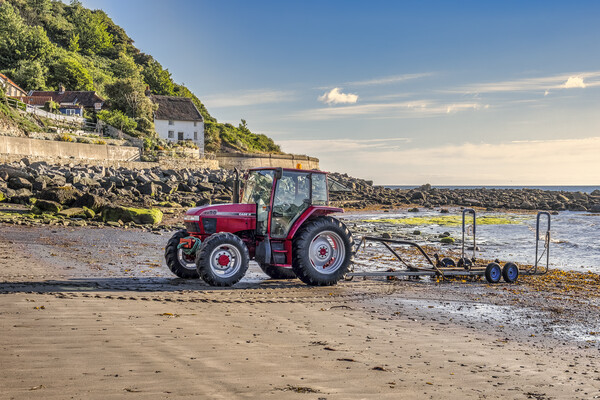 Runswick Bay Beach Tractor Picture Board by Tim Hill