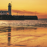 Buy canvas prints of Scarborough Lighthouse Sunrise from South Bay by Tim Hill