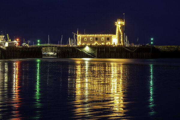 Scarborough Lighthouse Christmas Lights Picture Board by Tim Hill