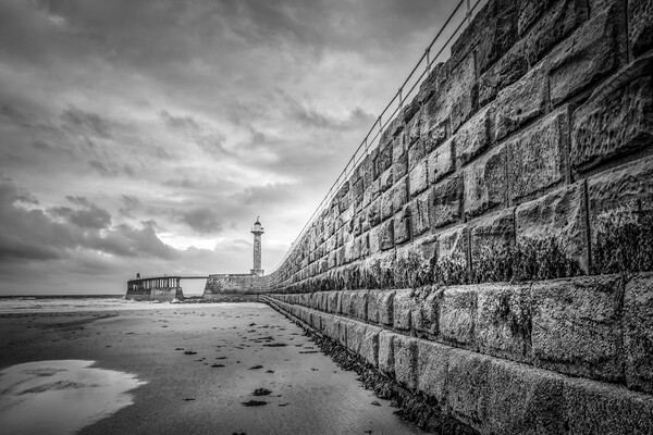 Moody Whitby Pier in Monochrome Picture Board by Tim Hill