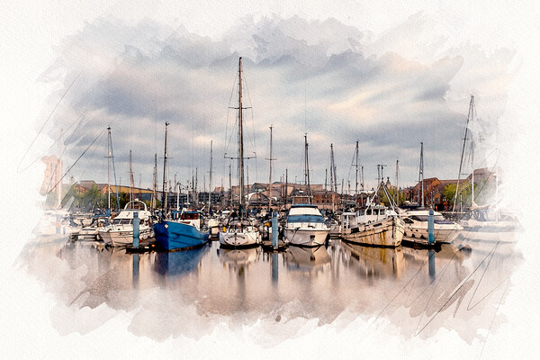 Hull Marina Watercolour Picture Board by Tim Hill