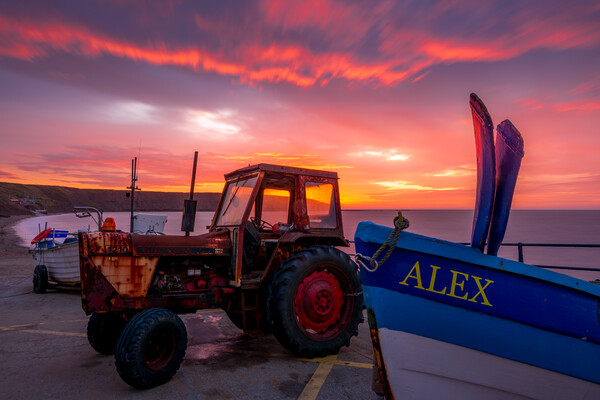 Filey Tractor at Sunrise Picture Board by Tim Hill