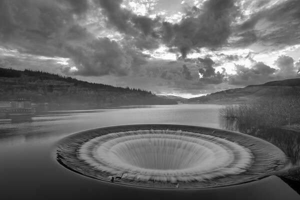 Ladybower Plughole Black and White Picture Board by Tim Hill