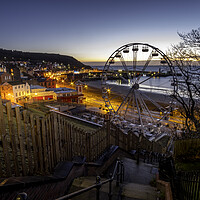 Buy canvas prints of Scarborough Big Wheel and South Bay at Sunrise by Tim Hill
