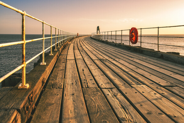 Golden Sunrise at Whitby Pier Picture Board by Tim Hill