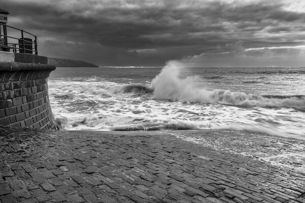 Filey Seascape Black and White Picture Board by Tim Hill
