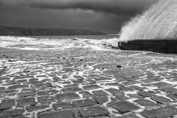 Filey Cobble Landing Black and White Picture Board by Tim Hill