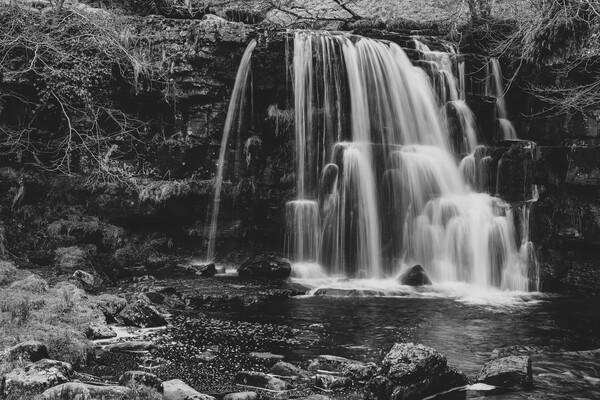 Majestic Monochrome Waterfall Picture Board by Tim Hill