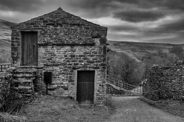 Keld Barn Black and White Picture Board by Tim Hill