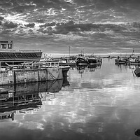 Buy canvas prints of Moody Reflections of Seahouses Harbour by Tim Hill