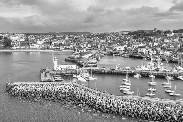 Scarborough Harbour Black and White Picture Board by Tim Hill