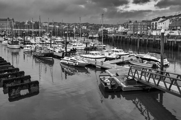 Scarborough Harbour Black and White Picture Board by Tim Hill