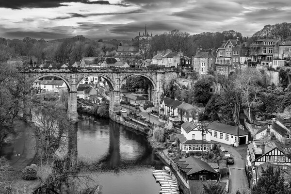 Knaresborough Waterfront Black and White Picture Board by Tim Hill
