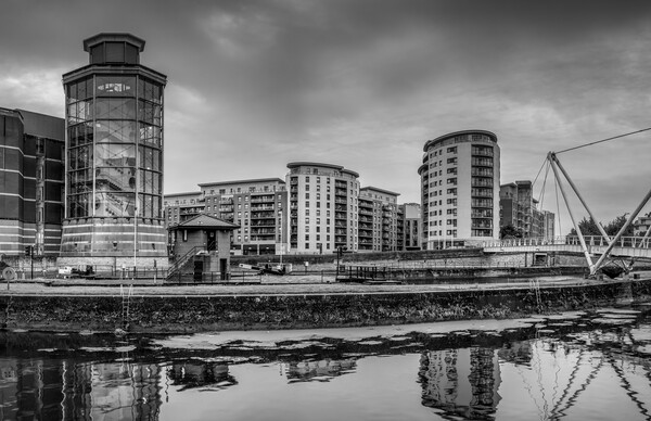 Leeds River Aire Black and White Picture Board by Tim Hill