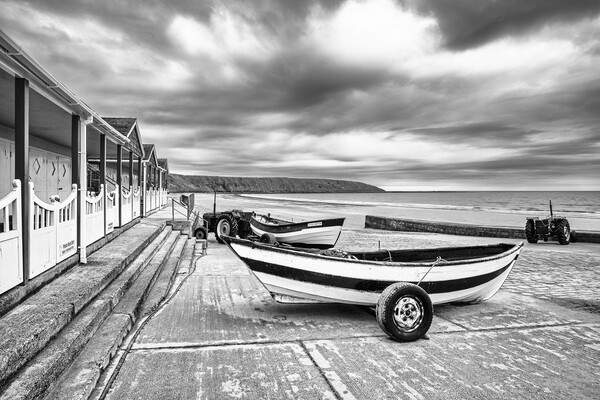 Filey Boat Ramp Black and White Picture Board by Tim Hill