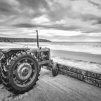 Buy canvas prints of Filey Beach Tractor Black and White by Tim Hill