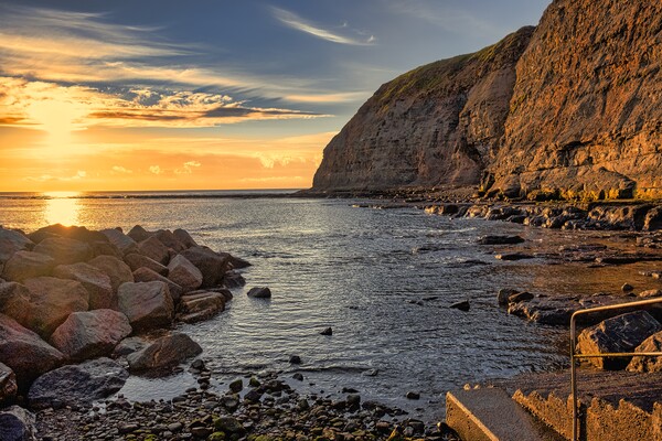 Whitby East Cliff Sunrise Picture Board by Tim Hill