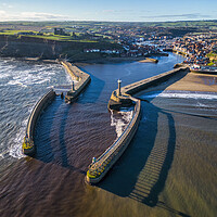 Buy canvas prints of Whitby Harbour Entrance from Above by Tim Hill