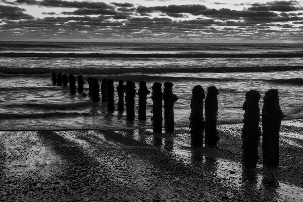 Sandsend Beach Black and White Picture Board by Tim Hill