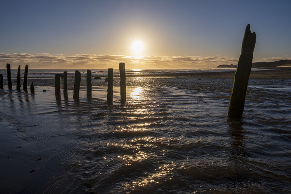 A Glowing Dawn in Sandsend Picture Board by Tim Hill