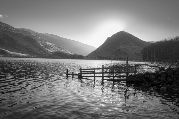 Buttermere Sunrise Black and White  Picture Board by Tim Hill