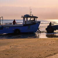 Buy canvas prints of Redcar Fishing Boat and Tractor at Sunrise by Tim Hill