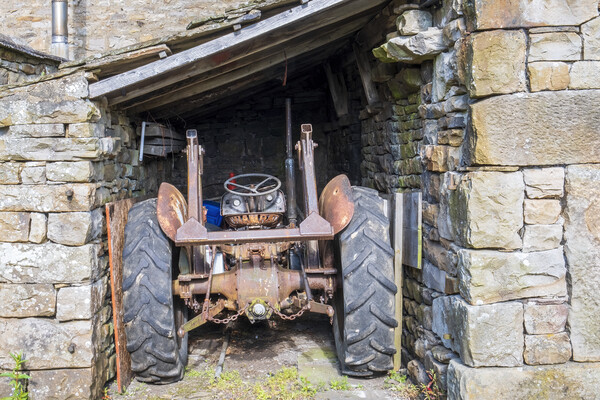 Rusty Vintage Tractor: Muker Village Swaledale Picture Board by Tim Hill