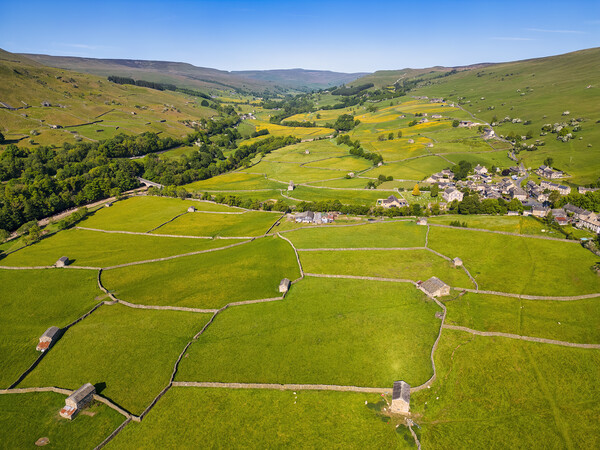 Aerial Yorkshire Dales Countryside: Gunnerside Picture Board by Tim Hill