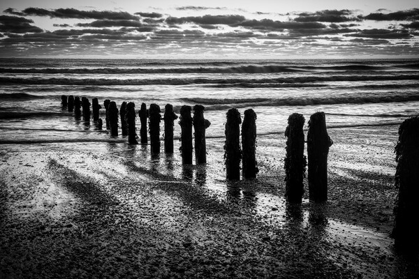 Sandsend Seascape Black and White Picture Board by Tim Hill