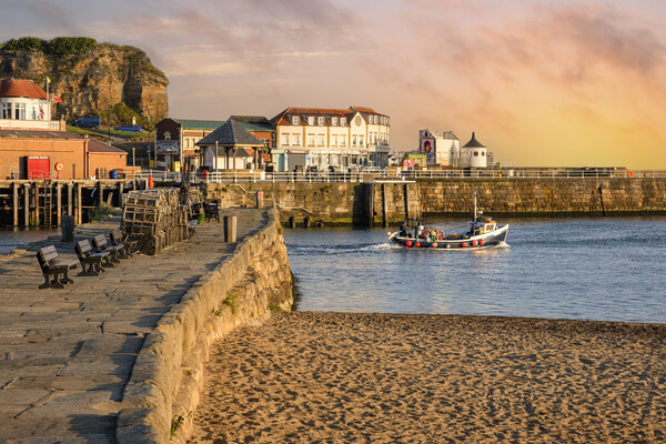 Whitby Fishing Boat at Sunrise Picture Board by Tim Hill