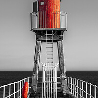 Buy canvas prints of Whitby East Pier Light: Black, White, and Red by Tim Hill