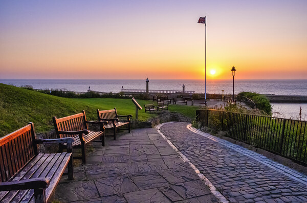 Whitby West Cliff Sunrise Picture Board by Tim Hill