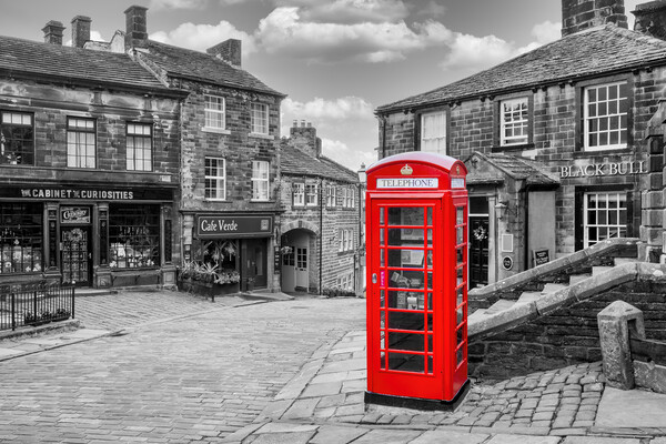 Haworth West Yorkshire: Red Telephone Box Picture Board by Tim Hill