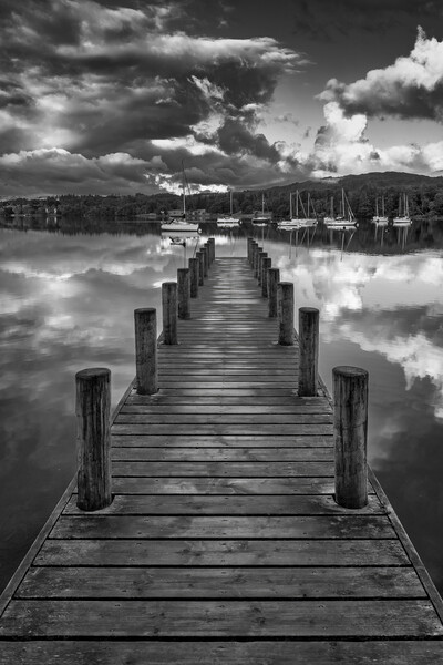 Ambleside Boat Jetty Black and White Picture Board by Tim Hill
