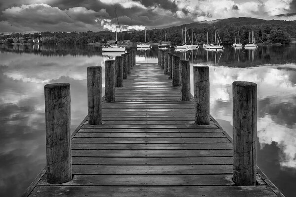 Ambleside Boat Jetty Black and White Picture Board by Tim Hill