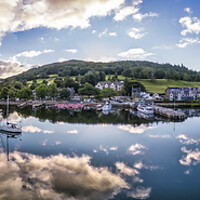 Buy canvas prints of Lake Windermere Panoramic: Ambleside Waterfront by Tim Hill