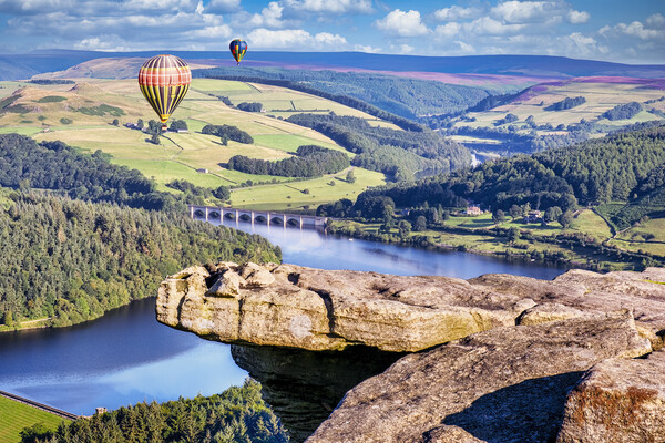 Hot Air Balloons over Ladybower from Bamford Edge Picture Board by Tim Hill