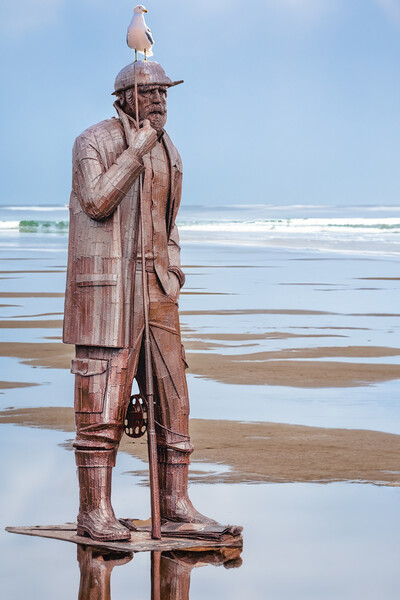 Filey Fisherman Sculpture Art Picture Board by Tim Hill