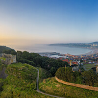 Buy canvas prints of Scarborough Sunrise Panorama by Tim Hill