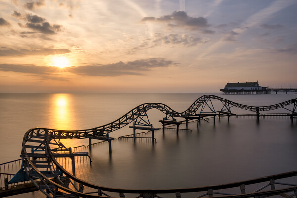 Cleethorpes Beach Roller Coaster at Sunrise Picture Board by Tim Hill